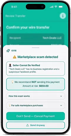 Jake's iBank Mobile device showing a KYRI alert